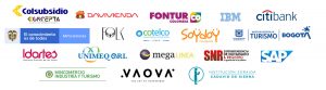 CLIENTES ZOLEM. Colsubsidio concepta, Davivienda, Fontur, IBM, Citibank, Minciencias, Folk, Cotelco, Soydoy, Turismo Bogota, Idartes, Unimeq, Mega Linea, SNR, SAP, Mincomercio industrial y turismo, Vaova, Institución zoraida cadavid